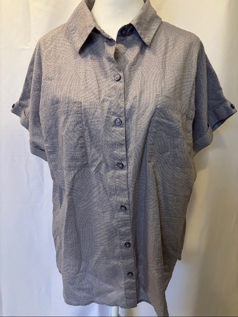 ORVIS Women’s Taupe Micro-Print Travel Shirt (100% Cotton) - size Large